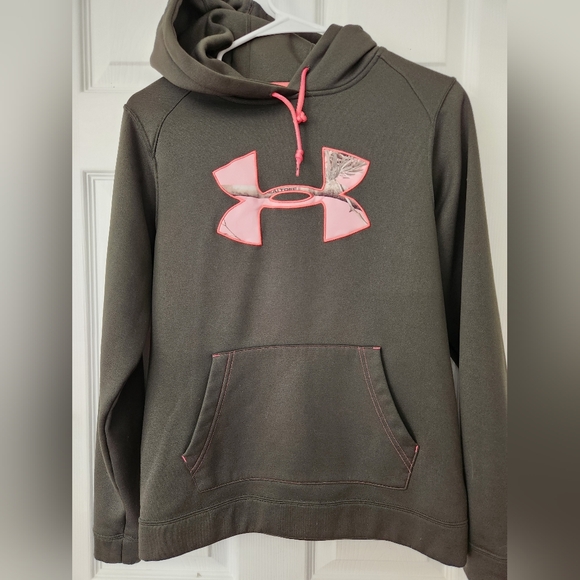 Under Armour Tops - Under Armour Women's Small Hoodie Brown Pink Logo Pullover Sweatshirt
